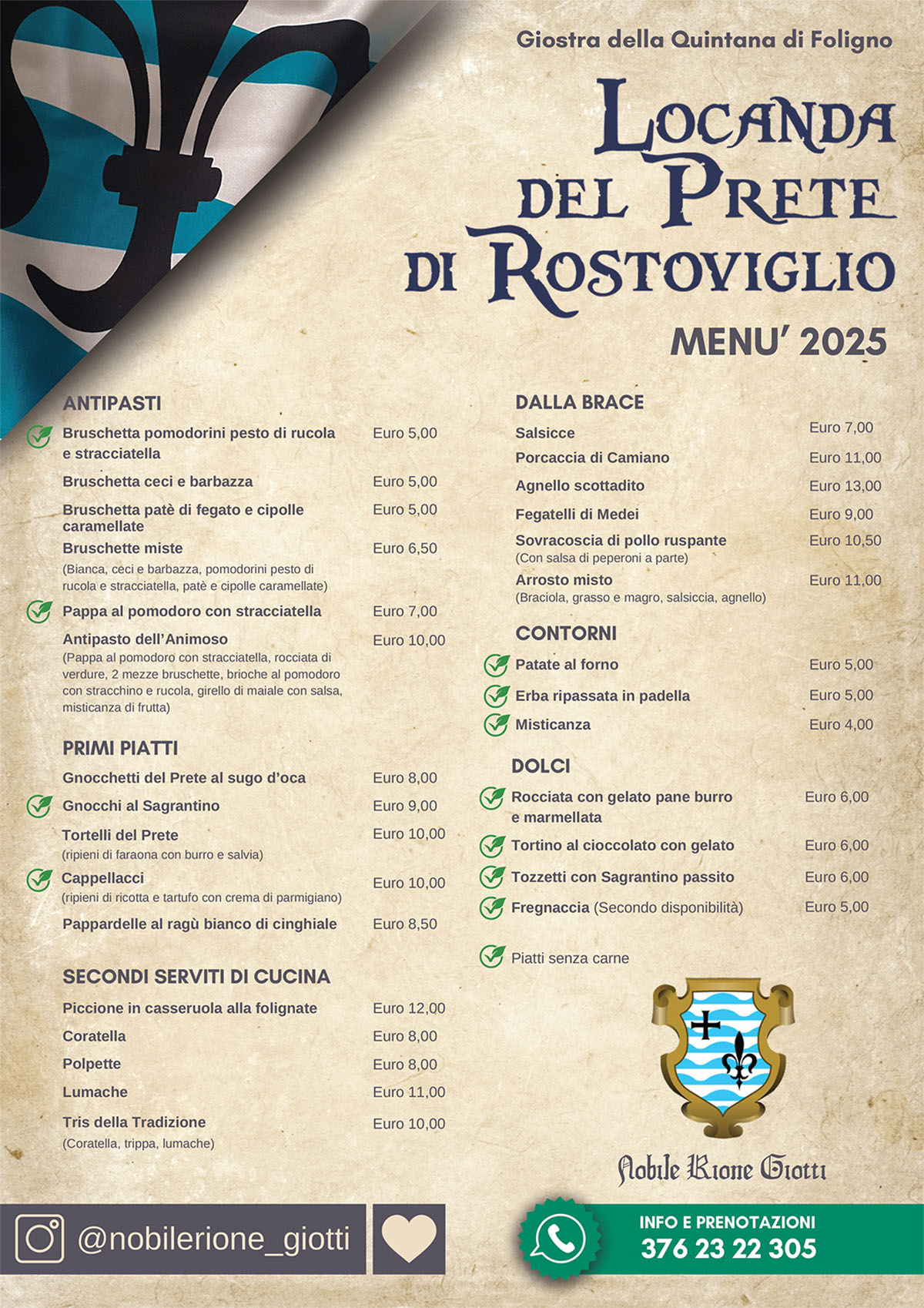 Rione Giotti Menù Taverna 
